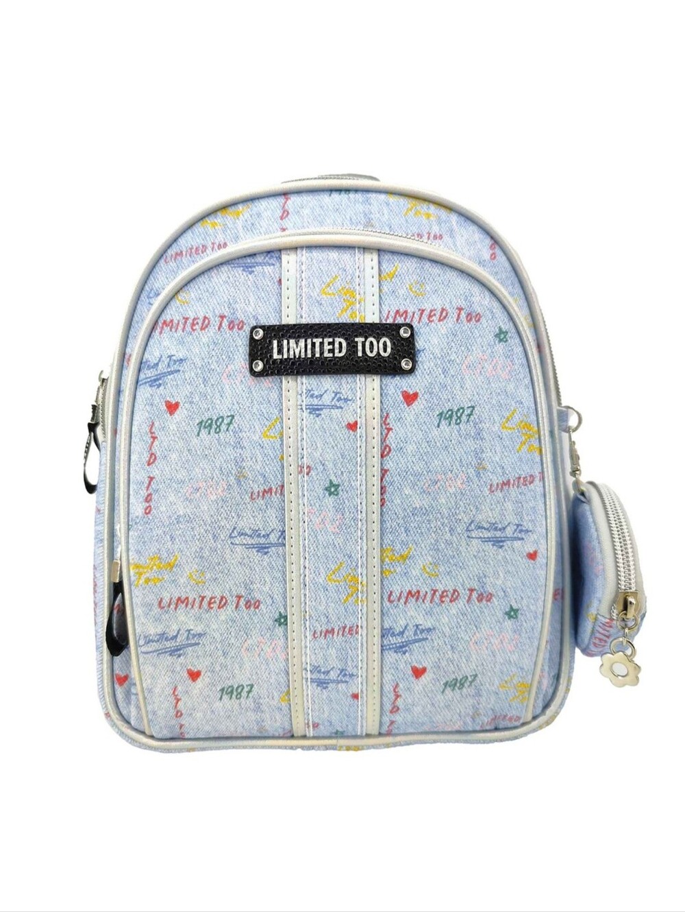 Limited Too Girl's Mini Backpack with Holographic Trim and Pastel Prints Demin